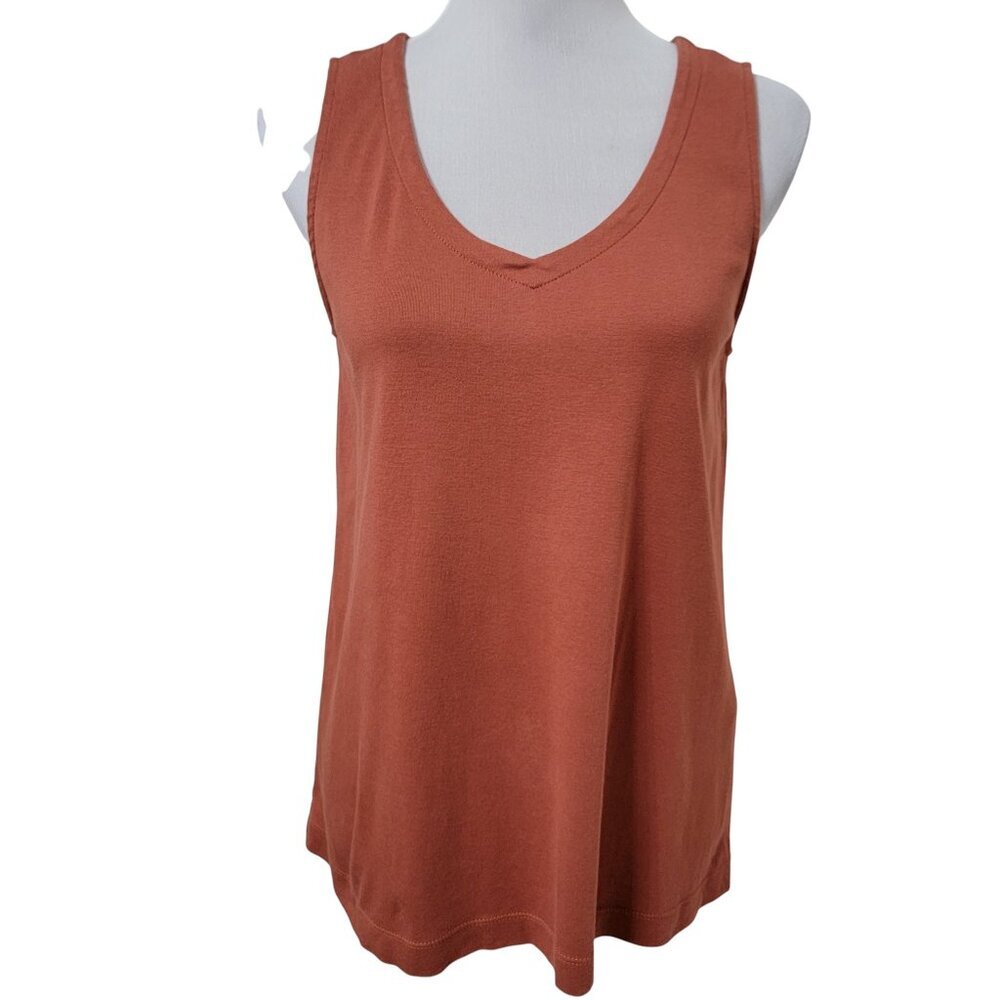 J. Jill Size S Burnt Umber Pima Rounded V-Neck Tank Jersey Sleeveless Shell